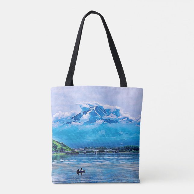 Bolsa Tote Peaceful Watercolor - Design de Arte Japonês (Verso)