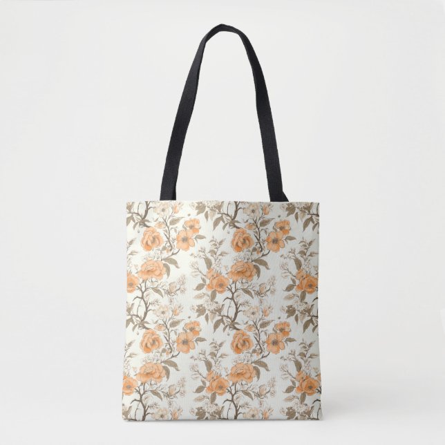 Bolsa Tote Peach Blossom Floral estilo Vintage (Frente)