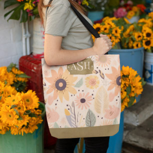 Bolsa Tote Peach Brown Floral Monograma