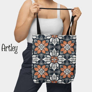 Bolsa Tote Peach e Blue Floral Patterno Botânico