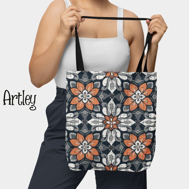 Bolsa Tote Peach e Blue Floral Patterno Botânico (Criador carregado)