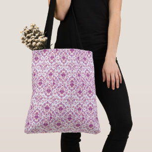 Bolsa Tote Peach e Damasco Roxo Padrão Elegante Floral