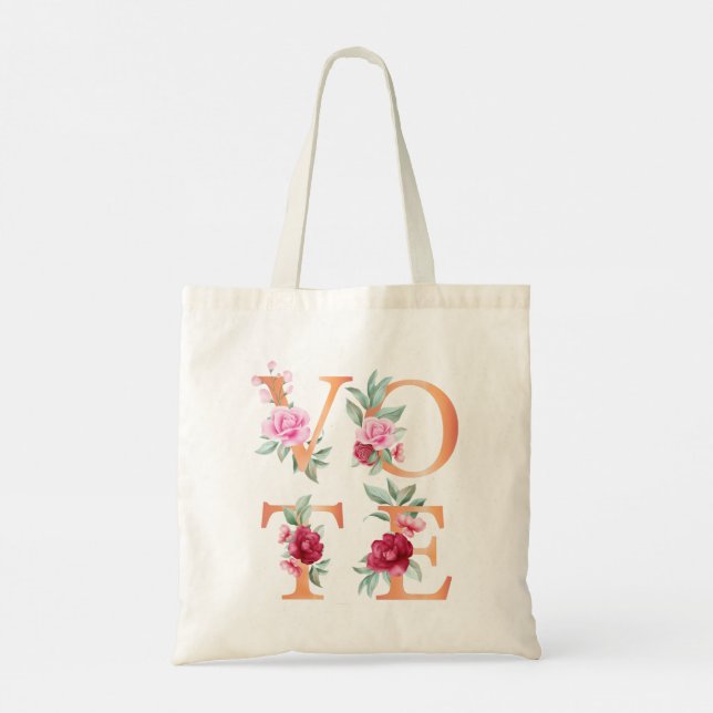 Bolsa Tote Peach Floral Elegante Feminina Vai Votar (Verso)