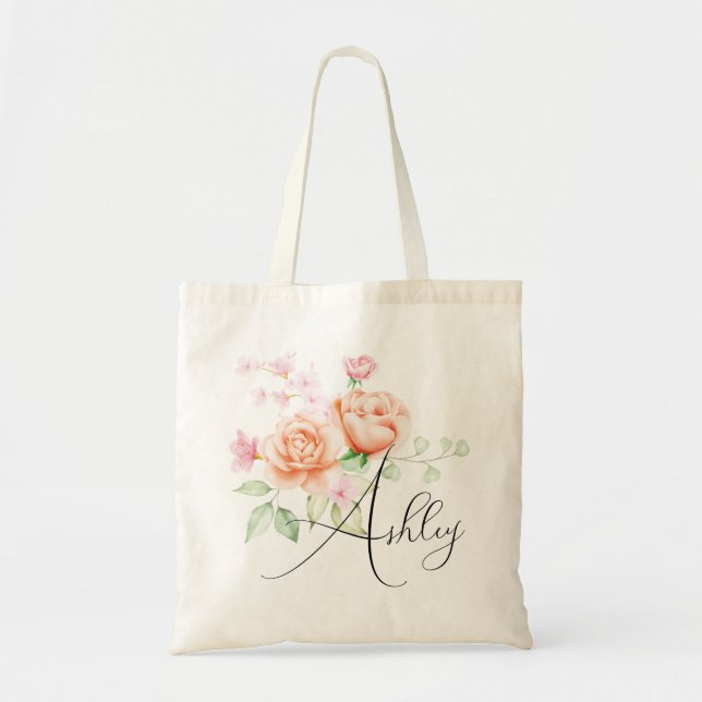 Bolsa Tote Peach Fuzz Floral Bridesmaid (Frente)