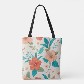 Bolsa Tote Peach Hibiscus Floral