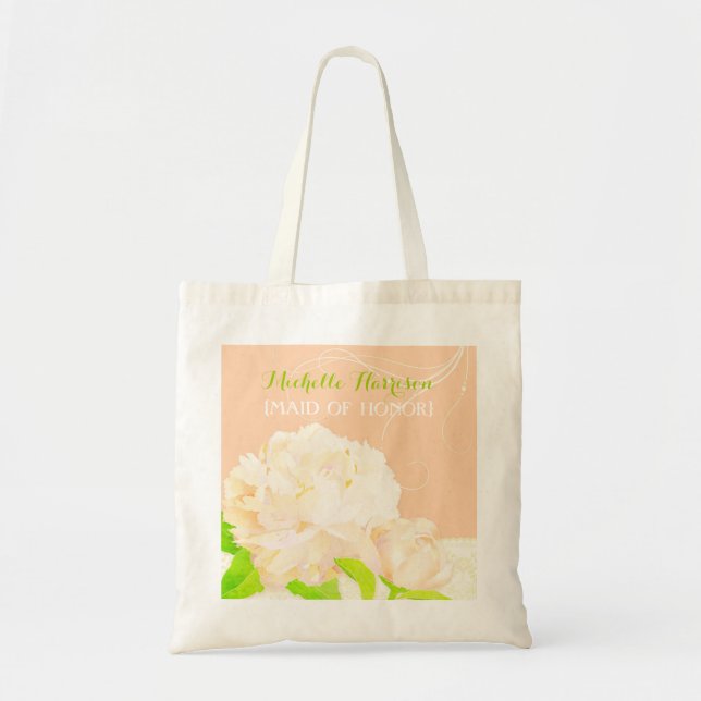 Bolsa Tote Peach Peony Bridesmaids ou presente de Madrinha de (Frente)
