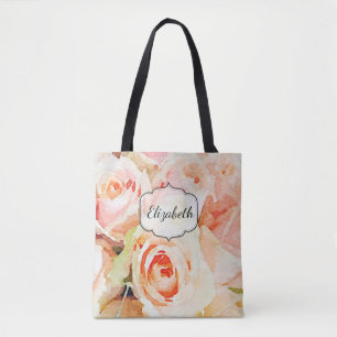 Bolsa Tote Peach Rosa Watercolor Personalizada