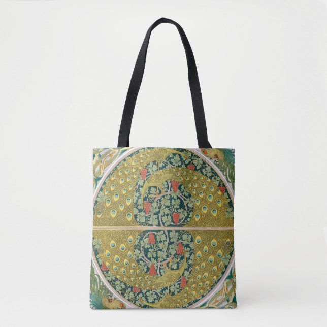 Bolsa Tote Peacock Art Nouveau Estilo redondo intrincado desi (Frente)