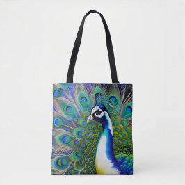 Bolsa Tote Peacock Branco Azul e Verde