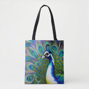 Bolsa Tote Peacock Branco Azul e Verde