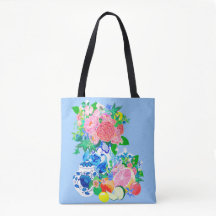 Peacock Chinoiserie Vase com Flowers Shopping Bag