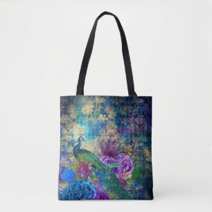 Bolsa Tote Peacock Cortado na Floral Azul