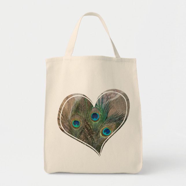 Bolsa Tote Peacock Feather Double Heart Bag (Frente)