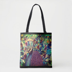 Bolsa Tote Peacock kaleidoscope colorida boho artístico