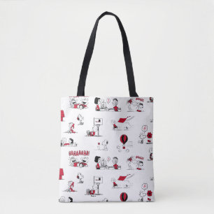 Bolsa Tote PEANUTS   Padrão vermelho e preto