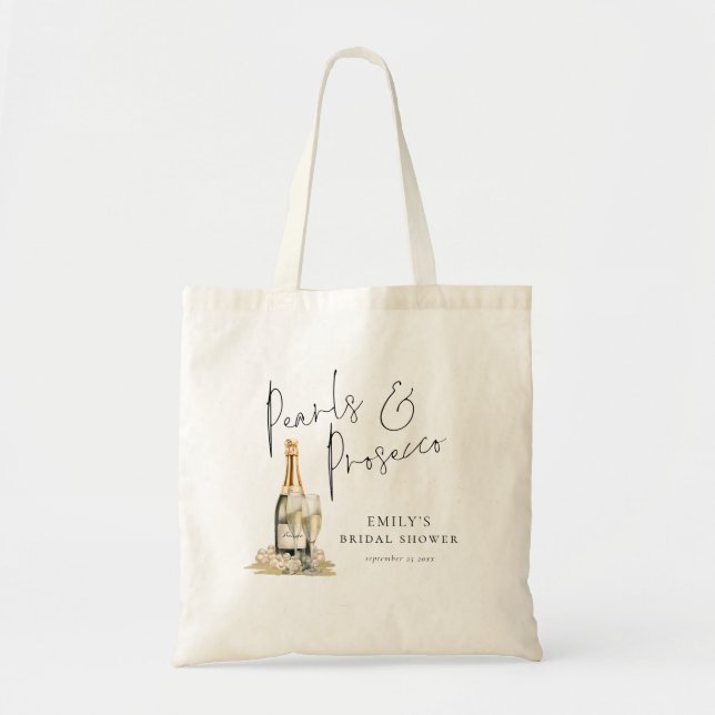 Bolsa Tote Pearls Nome Prosecco Obrigado por ser Bridesmaid (Frente)
