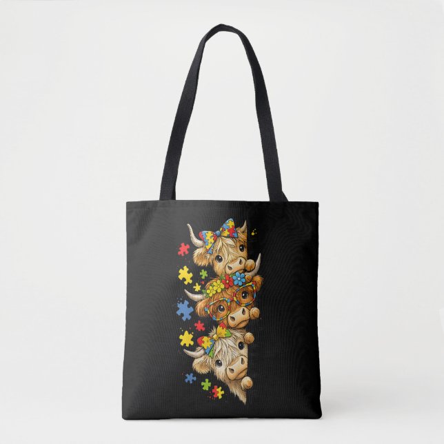 Bolsa Tote Peça de Quebra-Cabeça de Conscientização sobre Aut (Frente)