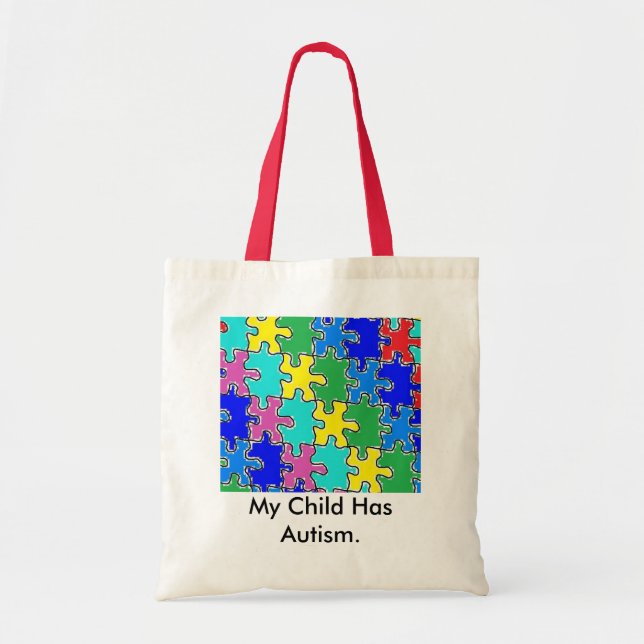 Bolsa Tote peças de quebra-cabeça de autismo 40 (Frente)