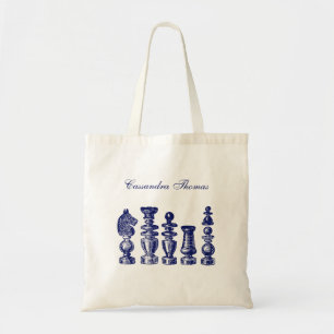Bolsa Tote Peças de Xadrez Arte Vintage Azul