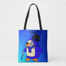 Bolsa Tote Pedra azul de pinguim de cartoon bonito