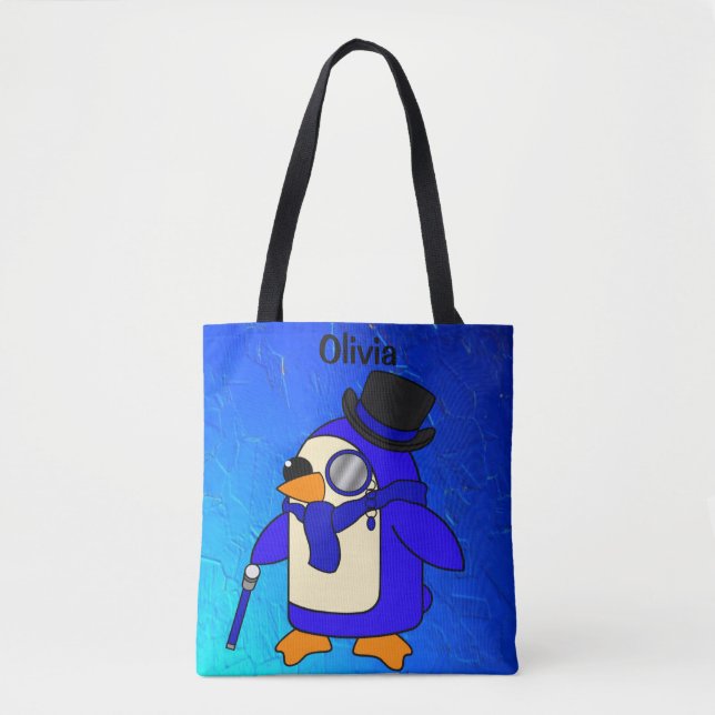 Bolsa Tote Pedra azul de pinguim de cartoon bonito (Frente)