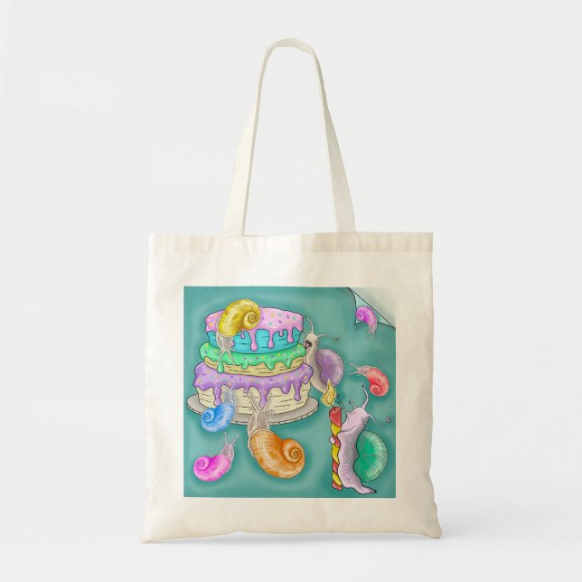 Bolsa Tote Pedra de caracol com bolo de aniversário, saco de  (Frente)