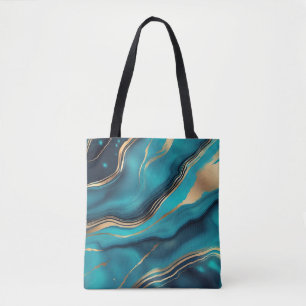 Bolsa Tote Pedra mármore Dourada azul