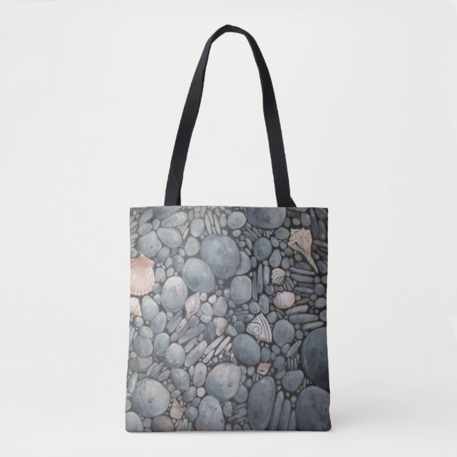 Bolsa Tote Pedras de Praia Conchas Pebbles Rochas Pintura (Frente)