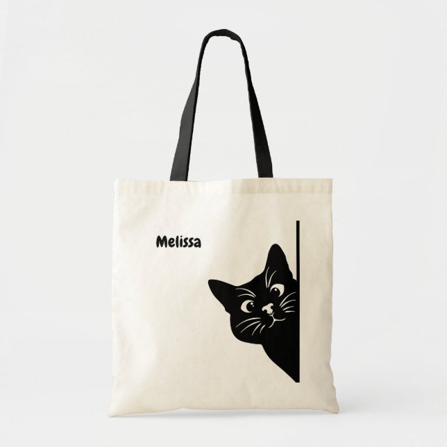 Bolsa Tote Peeking Black Cat Personalized Gift for Cat Lovers (Frente)