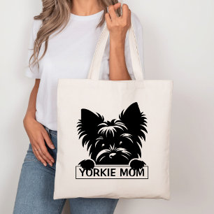Bolsa Tote Peeking Yorkie Black Silhouette Yorkie Mãe