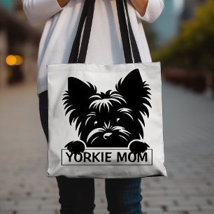 Bolsa Tote Peeking Yorkie Black Silhouette Yorkie Mãe