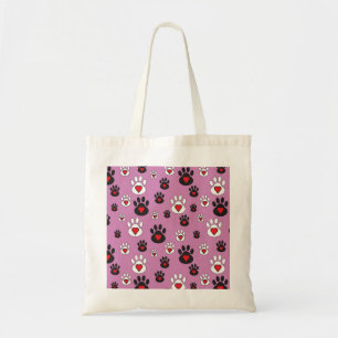 Bolsa Tote Pegadas com corações vermelhos em rosa 