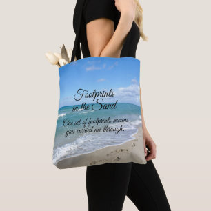 Bolsa Tote Pegadas no cristão inspirado da areia