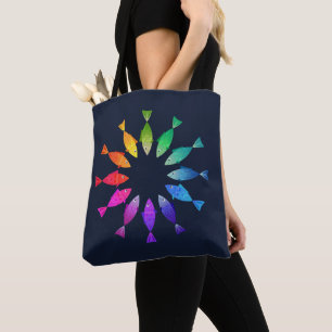 Bolsa Tote Peixe-arco-íris no oceano com um padrão colorido b