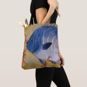 Bolsa Tote Peixe Azul Tropical Vintage Coral Marinho Vida Oce