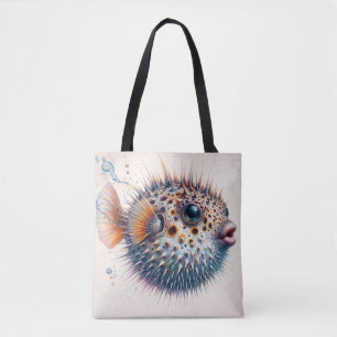 Bolsa Tote Peixe-balão Arte Divertida de Animal Marinho