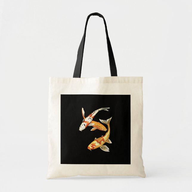 Bolsa Tote Peixe dourado de Koi do japonês no preto (Frente)