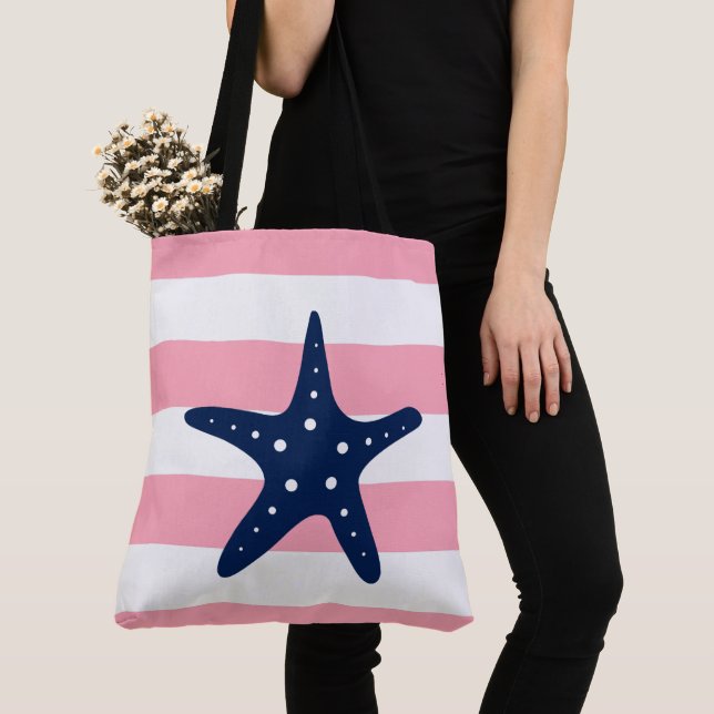 Bolsa Tote Peixe Estrela Azul em Banhas Rosa (Close Up)