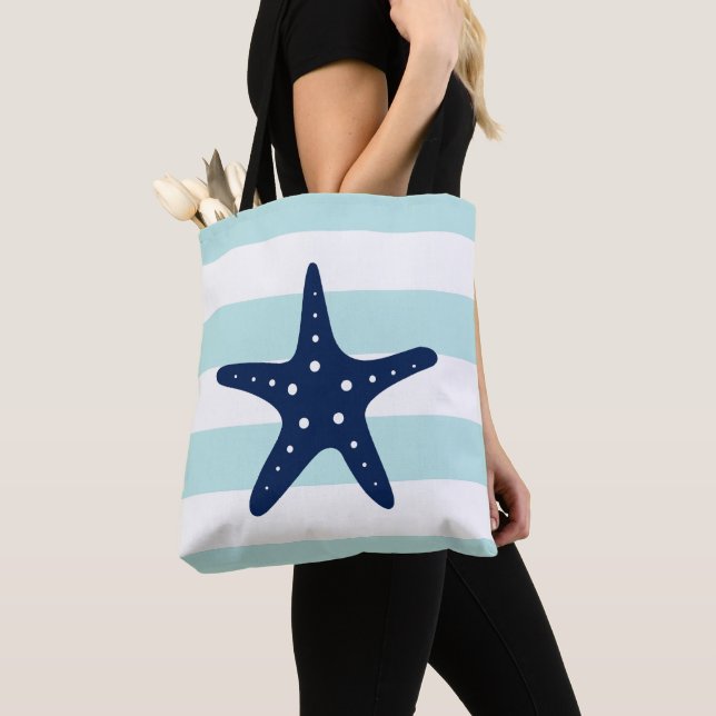 Bolsa Tote Peixe Estrela Azul em Stripes de Casa (Close Up)