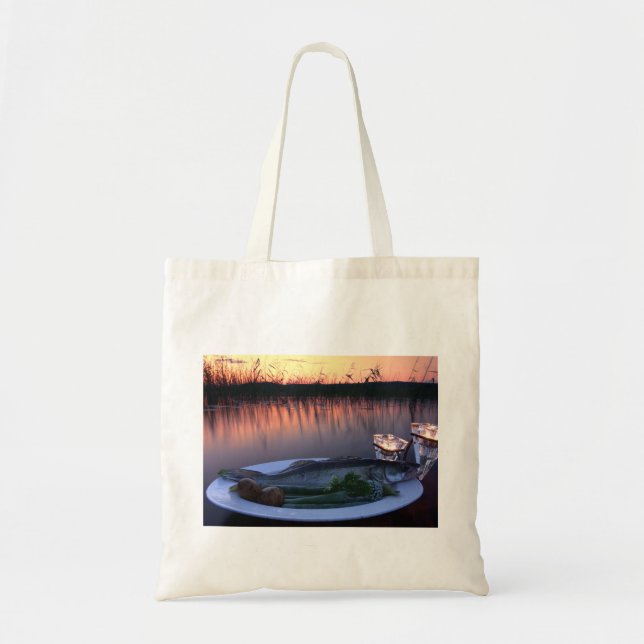 Bolsa Tote Peixe fresco captura em prato com vegetais (Frente)