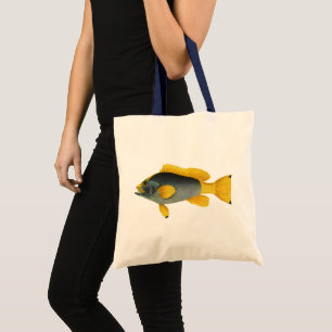 Bolsa Tote Peixe Garoupa Azul e Amarelo, Vida Marinha Antiga