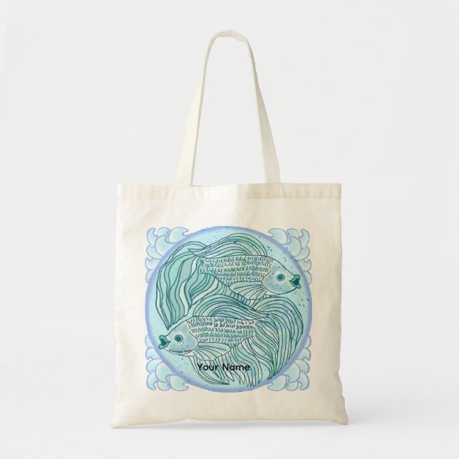 Bolsa tote peixe Koi Azul (Frente)