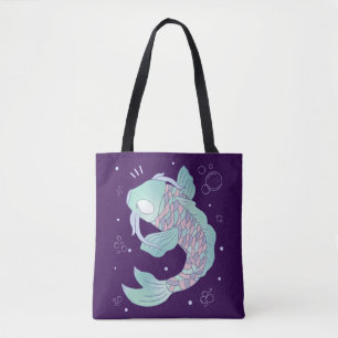 Bolsa Tote Peixe Koi Pastel Arte Popular Caprichosa Subaquá