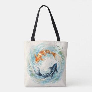 Bolsa Tote Peixe Koi Yin Yang aquarela