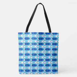 Bolsa Tote Peixe moderno do século médio, azul de cobalto e