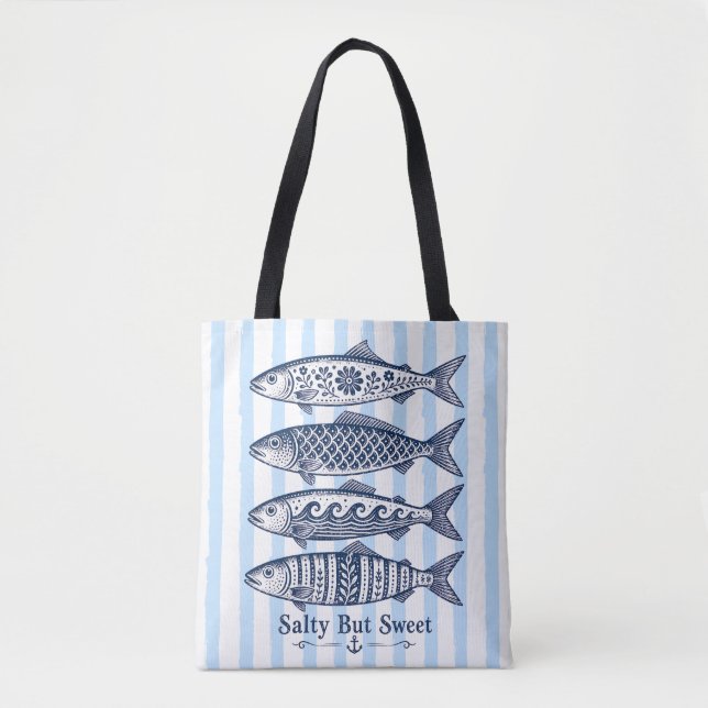 Bolsa Tote Peixe Náutico de Listra Azul Salgado Mas Doce  (Frente)