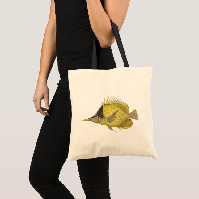Bolsa Tote Peixe Tropical Amarelo Chelmon Longirostris, Vinta (Frente (produto))