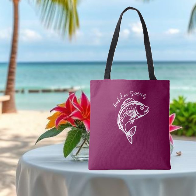 Bolsa Tote Peixe viciado no Verão (Fish Hooked on Summer Fisherman Core Beach Tote-burgundy)
