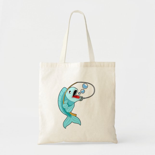 Bolsa Tote Peixes com barra de pesca (Frente)