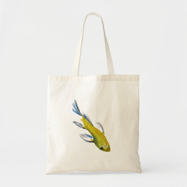 Bolsa Tote Peixes de aquarela amarelos koi japoneses (Frente)